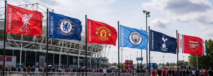 Stadion oldidagi futbol klublari bayroqlari